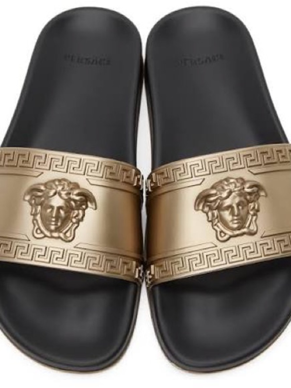 Versace Gold and Black Medusa Embossed Men's Slides Size 39 /